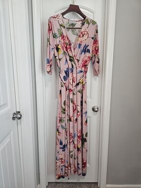 Honey's Child Boutique Pink Floral Wrap Dress With Tie